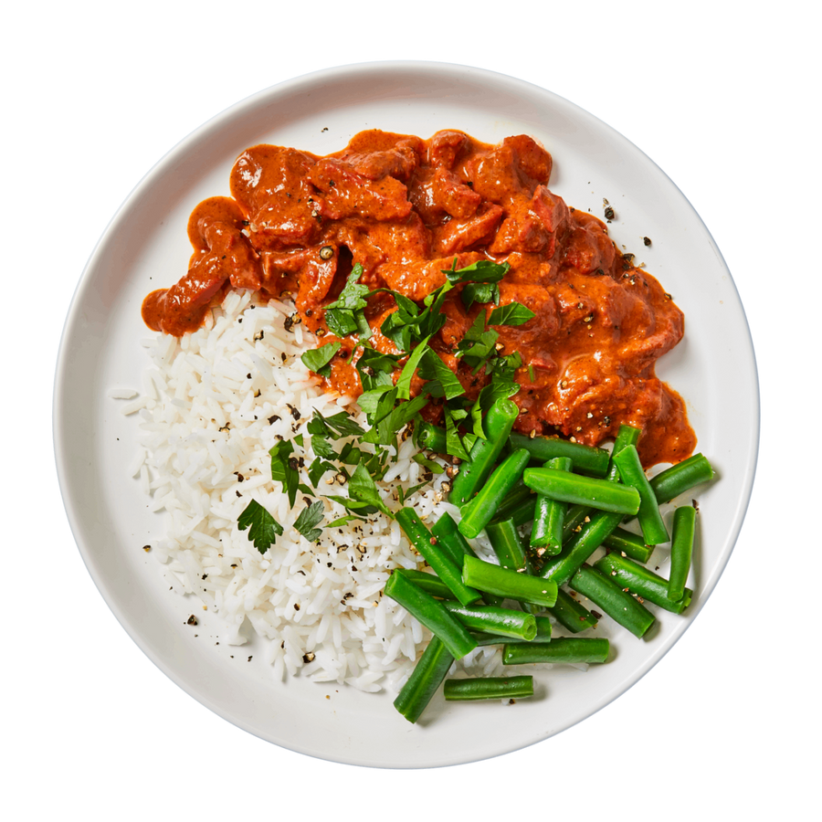 Butter Chicken with Low Carb Rice and Greens