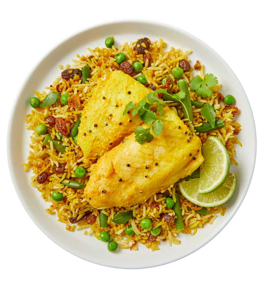 Malabar Spiced Golden Fish with Rice