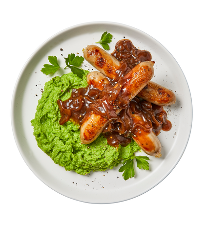 Herb Garlic Chicken Sausages with Onion Gravy