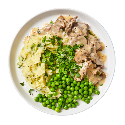 Beef Stroganoff with Low Carb Mash and Peas