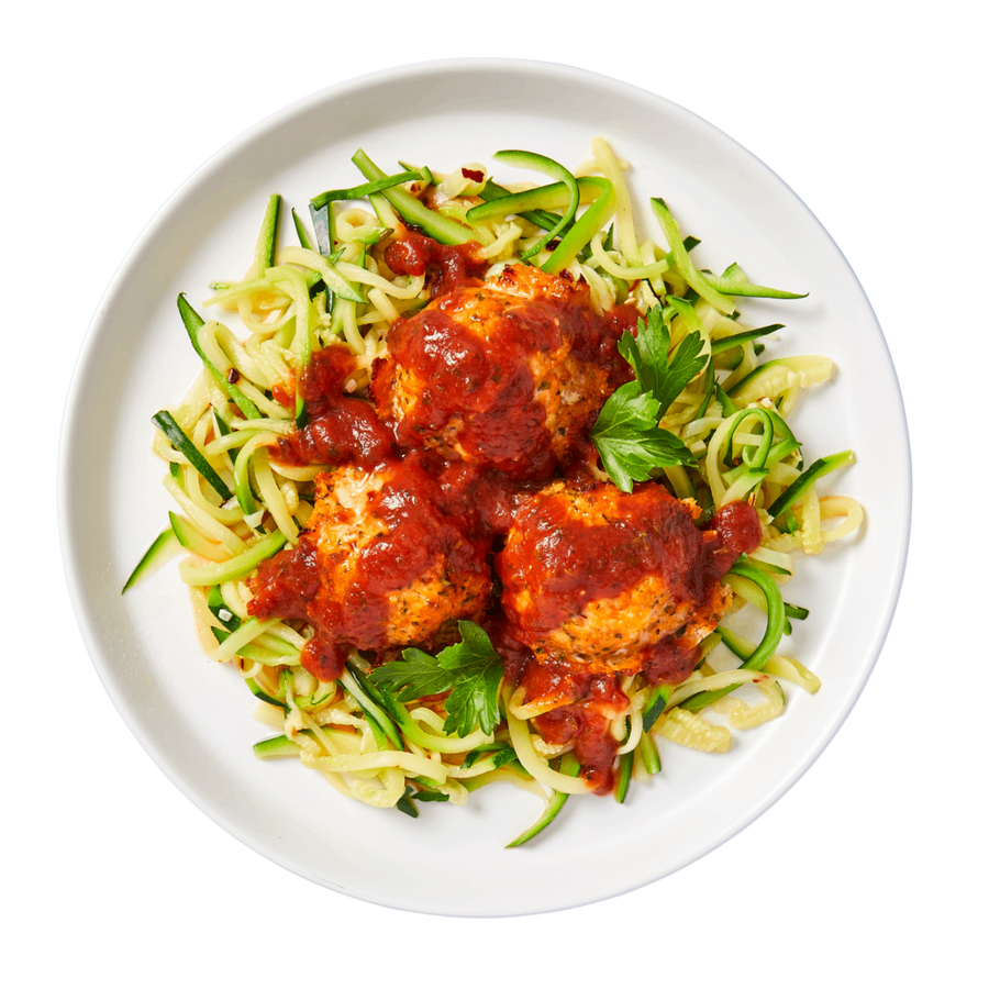 Basil and Oregano Chicken Meat Balls with Zoodles