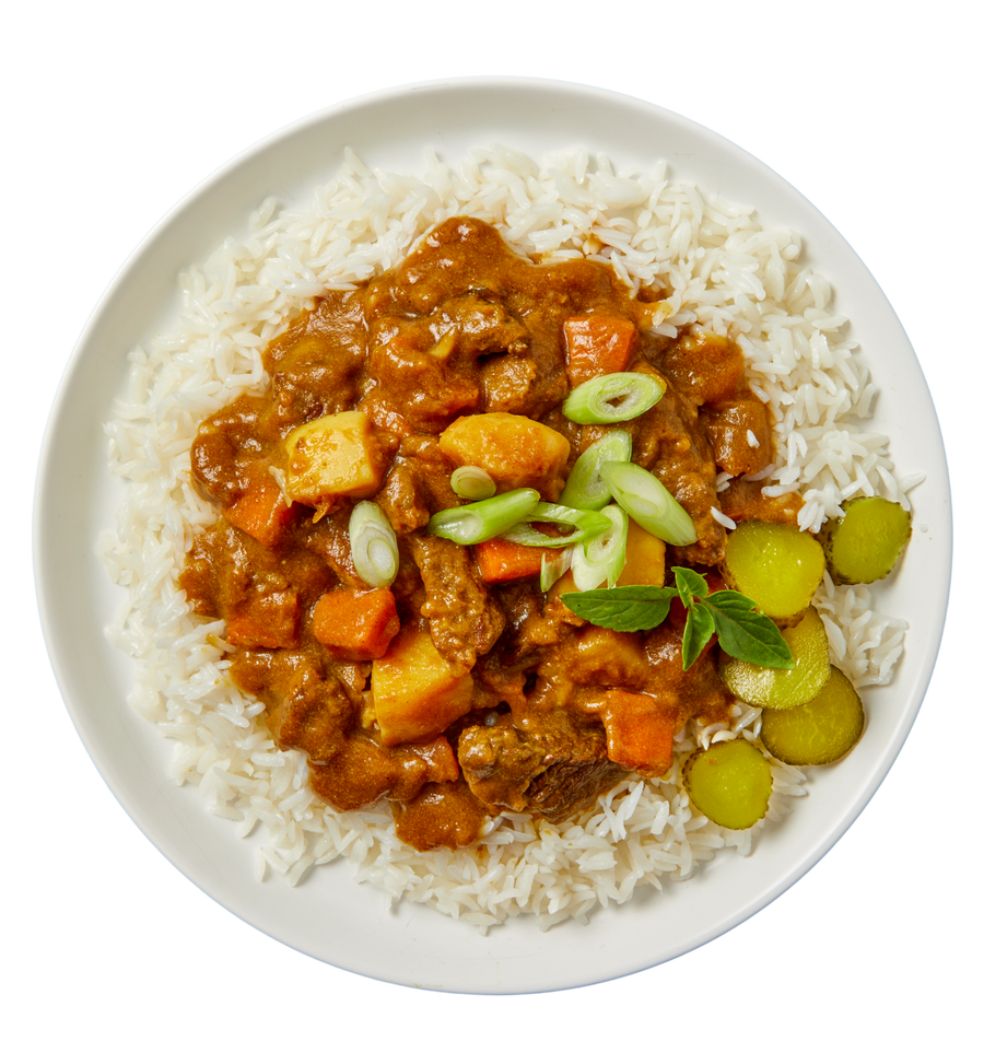 Japanese Beef Curry Bowl with Steamed Rice & Pickles