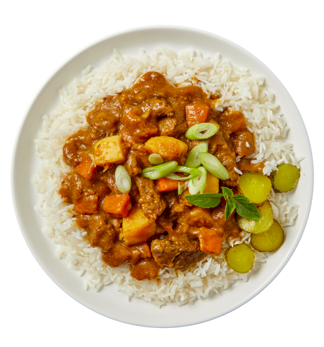 Japanese Beef Curry Bowl with Steamed Rice & Pickles
