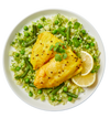 Malabar Spiced Golden Fish with Broccoli Rice