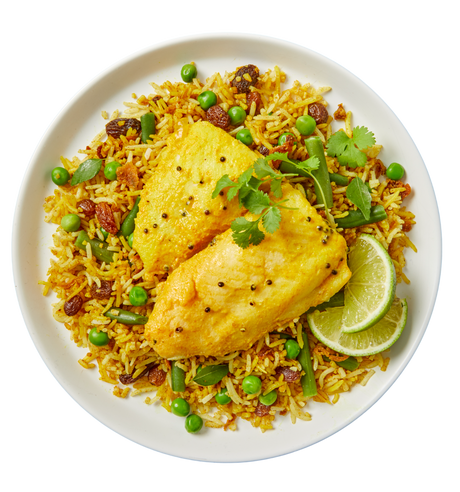 Malabar Spiced Golden Fish with Rice