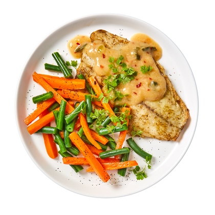 Barramundi with Miso Butter Sauce and Seasonal Greens