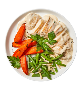 Parmesan Chicken, Roasted Green Beans and Glazed Carrots